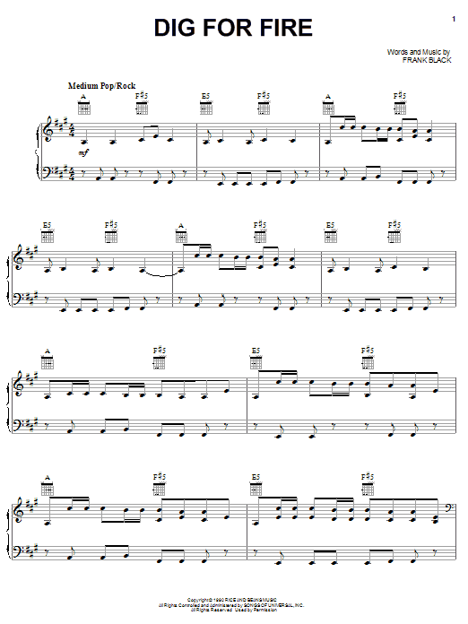 Pixies Dig For Fire sheet music notes and chords arranged for Piano, Vocal & Guitar Chords (Right-Hand Melody)