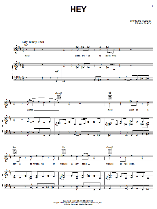 Pixies Hey sheet music notes and chords arranged for Piano, Vocal & Guitar Chords (Right-Hand Melody)