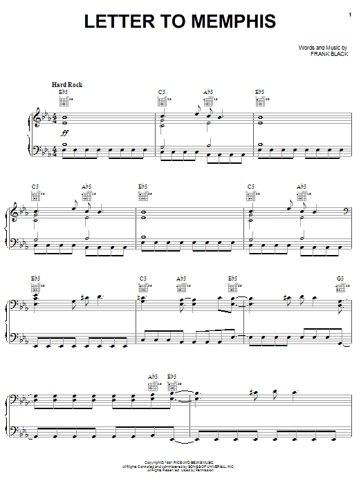 Pixies Letter To Memphis sheet music notes and chords arranged for Piano, Vocal & Guitar Chords (Right-Hand Melody)