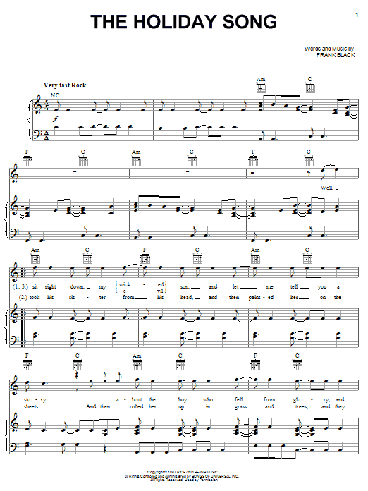 Pixies The Holiday Song sheet music notes and chords arranged for Piano, Vocal & Guitar Chords (Right-Hand Melody)
