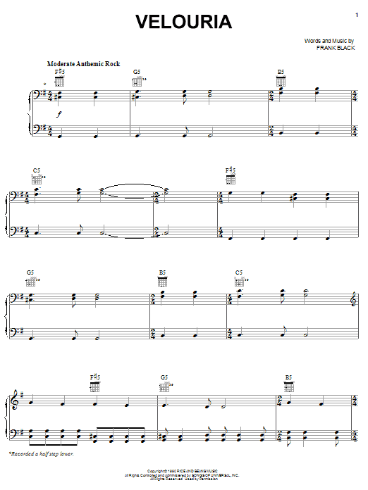 Pixies Velouria sheet music notes and chords arranged for Piano, Vocal & Guitar Chords (Right-Hand Melody)