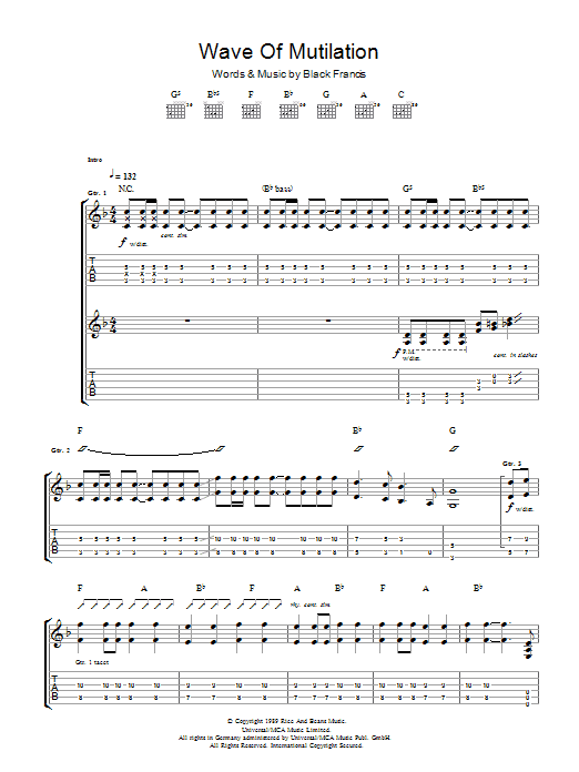 Pixies Wave Of Mutilation sheet music notes and chords arranged for Guitar Tab