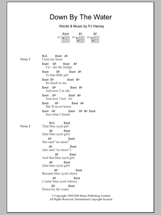 PJ Harvey Down By The Water sheet music notes and chords arranged for Guitar Chords/Lyrics