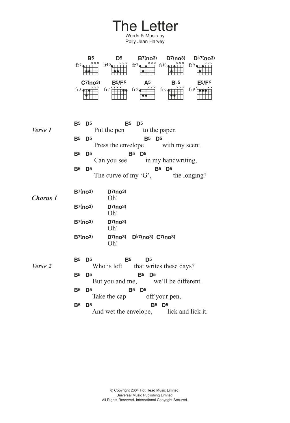 PJ Harvey The Letter sheet music notes and chords arranged for Guitar Chords/Lyrics