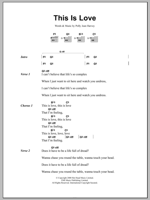 PJ Harvey This Is Love sheet music notes and chords arranged for Guitar Chords/Lyrics