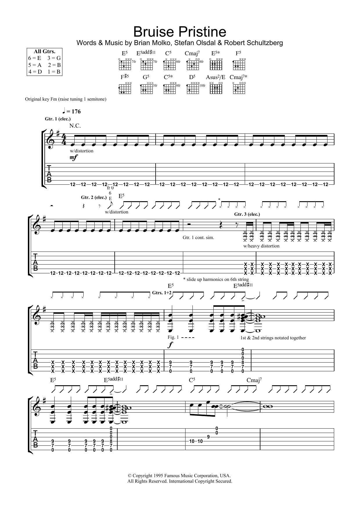 Placebo Bruise Pristine sheet music notes and chords arranged for Guitar Tab