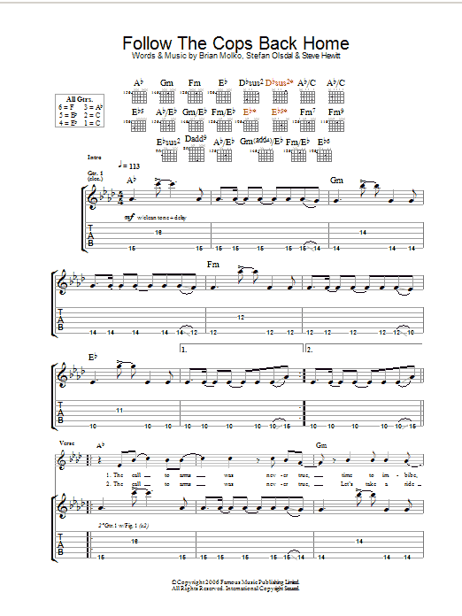 Placebo Follow The Cops Back Home sheet music notes and chords arranged for Guitar Tab