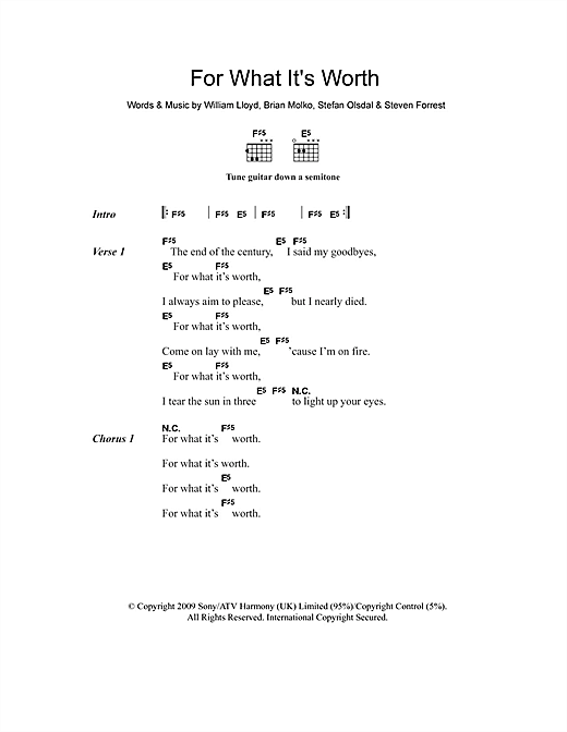 Placebo For What It's Worth sheet music notes and chords arranged for Guitar Chords/Lyrics