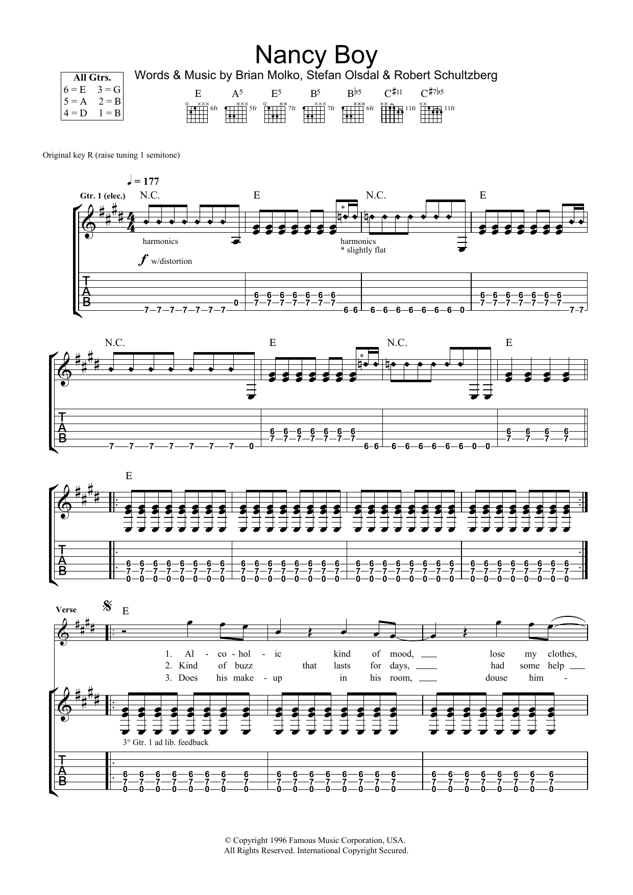 Placebo Nancy Boy sheet music notes and chords arranged for Guitar Tab