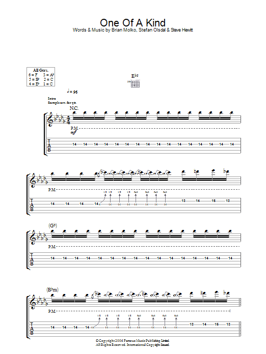 Placebo One Of A Kind sheet music notes and chords arranged for Guitar Tab