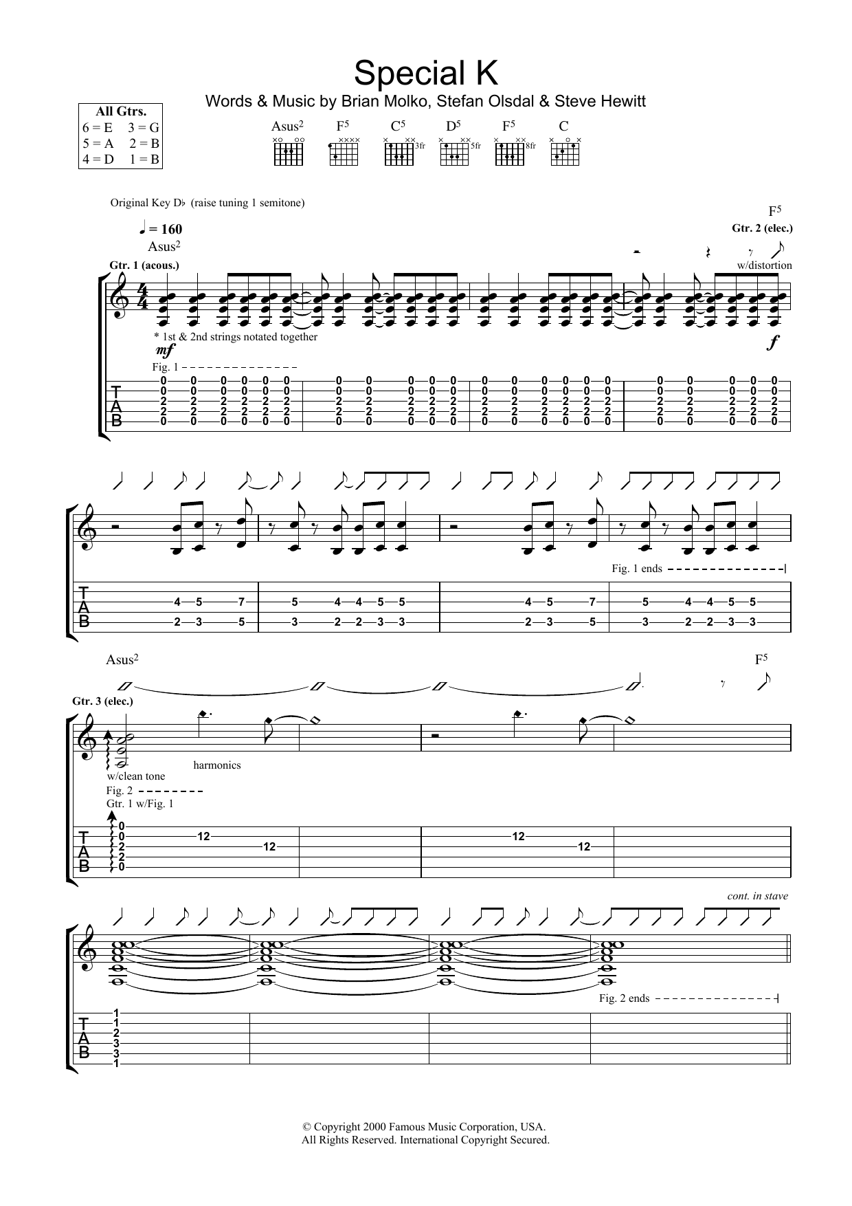 Placebo Special K sheet music notes and chords arranged for Guitar Tab