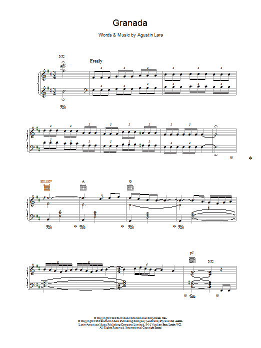 Placido Domingo Granada sheet music notes and chords arranged for Piano, Vocal & Guitar Chords