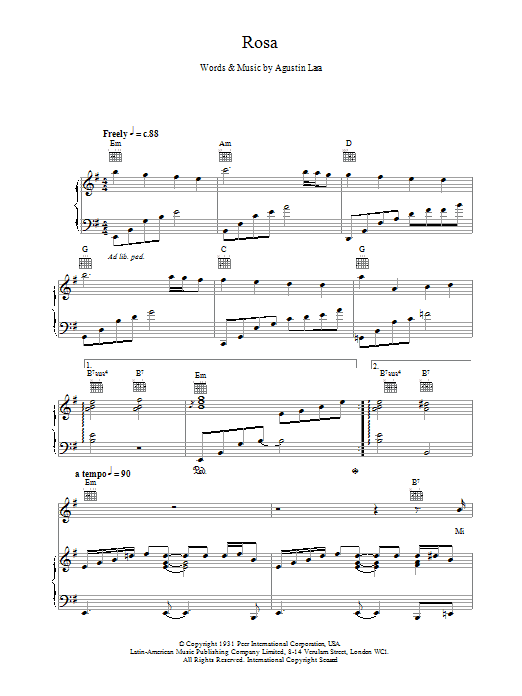 Placido Domingo Rosa sheet music notes and chords arranged for Piano, Vocal & Guitar Chords