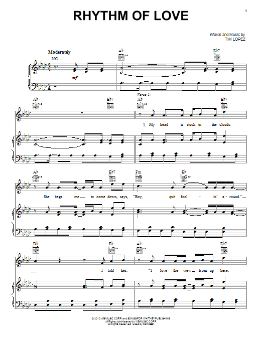 Plain White T's Rhythm Of Love sheet music notes and chords arranged for Really Easy Guitar