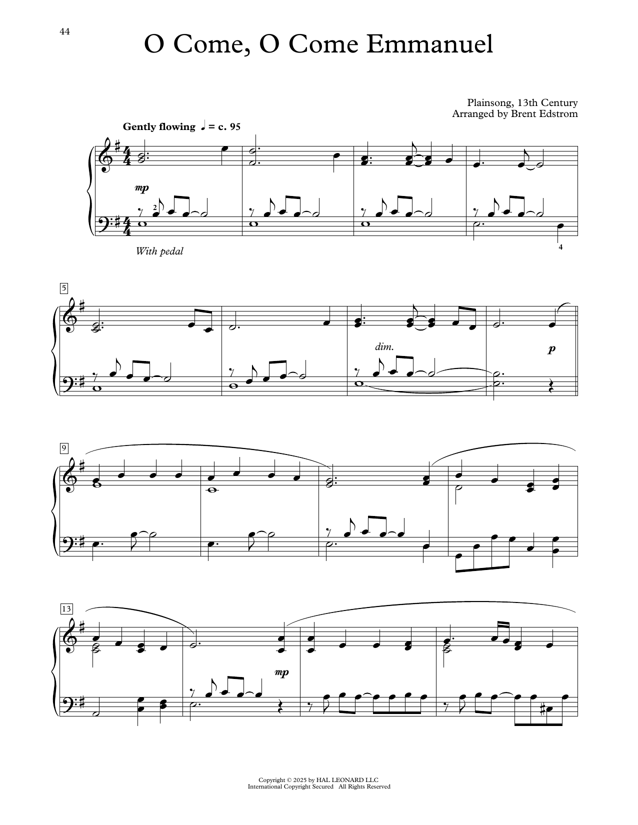 Plainsong, 13th Century O Come, O Come Emmanuel (arr. Brent Edstrom) sheet music notes and chords arranged for Educational Piano