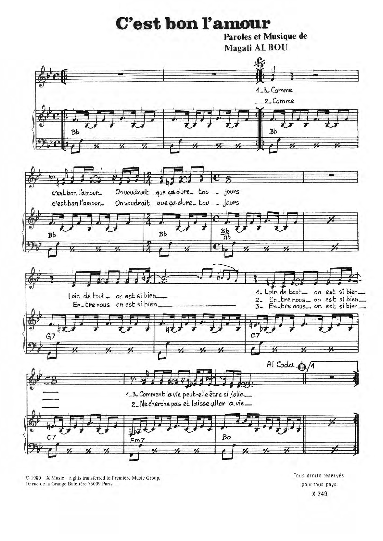 Planete C'est Bon L'amour sheet music notes and chords arranged for Piano & Vocal