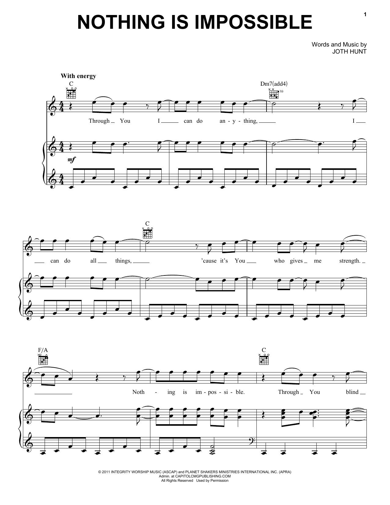 Planetshakers Nothing Is Impossible sheet music notes and chords arranged for Piano, Vocal & Guitar Chords (Right-Hand Melody)