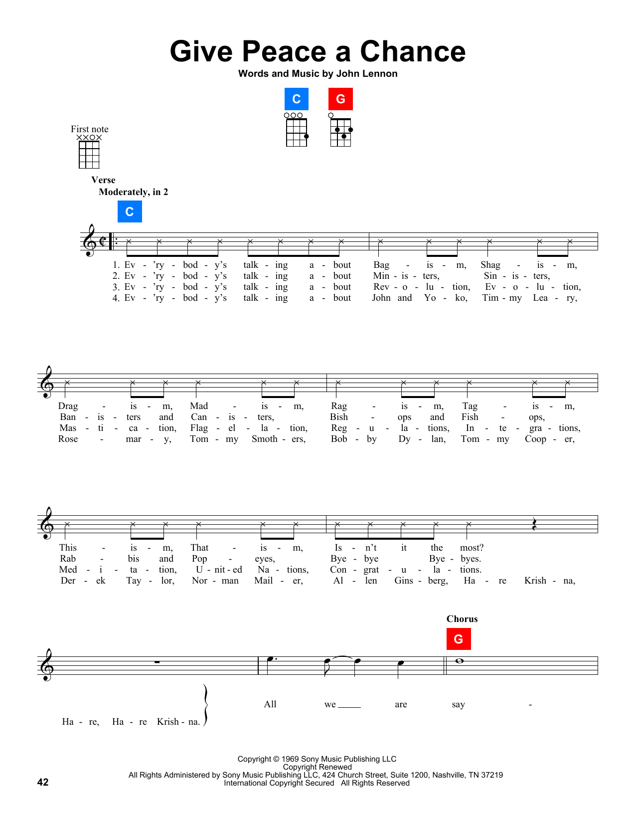 Plastic Ono Band Give Peace A Chance sheet music notes and chords arranged for UkeBuddy