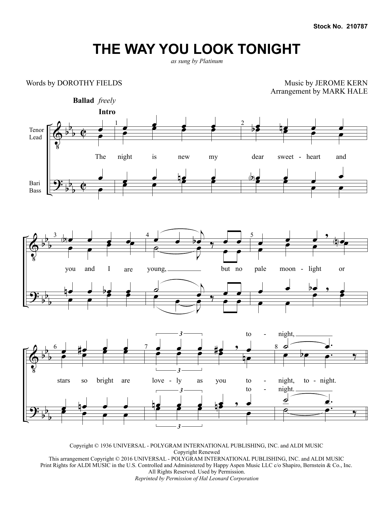Platinum The Way You Look Tonight (arr. Mark Hale) sheet music notes and chords arranged for TTBB Choir