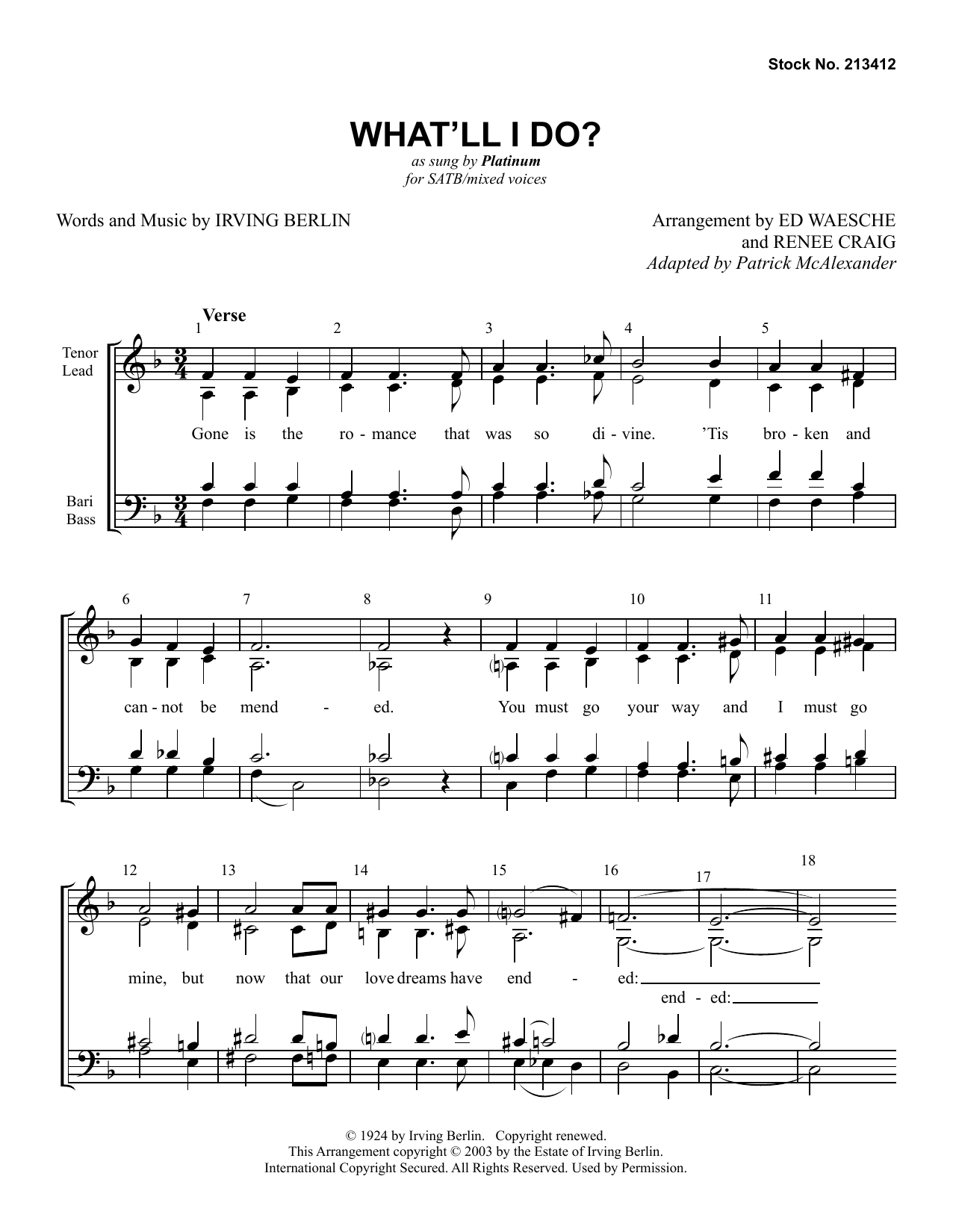 Platinum What'll I Do? (arr. Ed Waesche and Renee Craig) sheet music notes and chords arranged for SSAA Choir