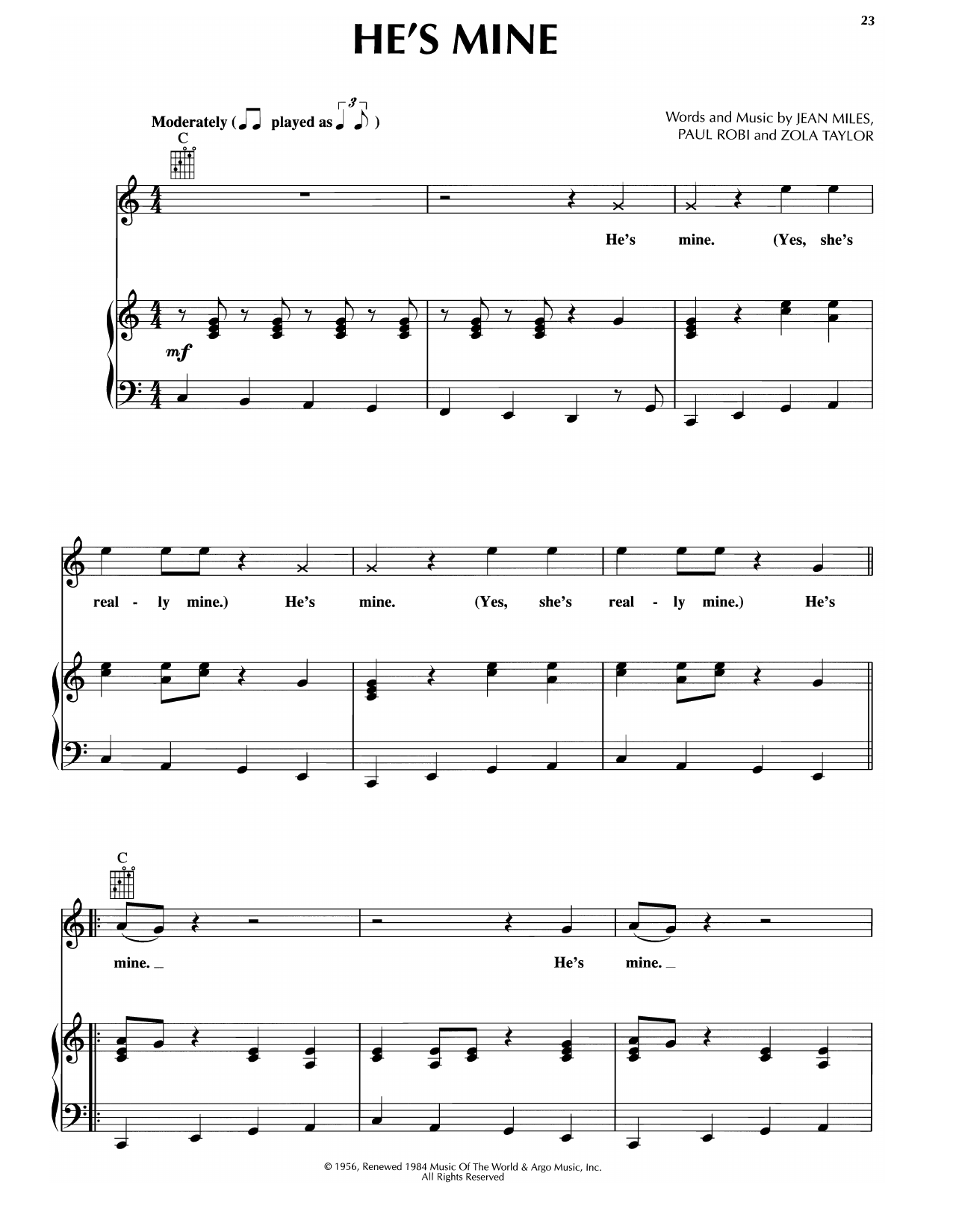 Platters He's Mine sheet music notes and chords arranged for Piano, Vocal & Guitar Chords (Right-Hand Melody)