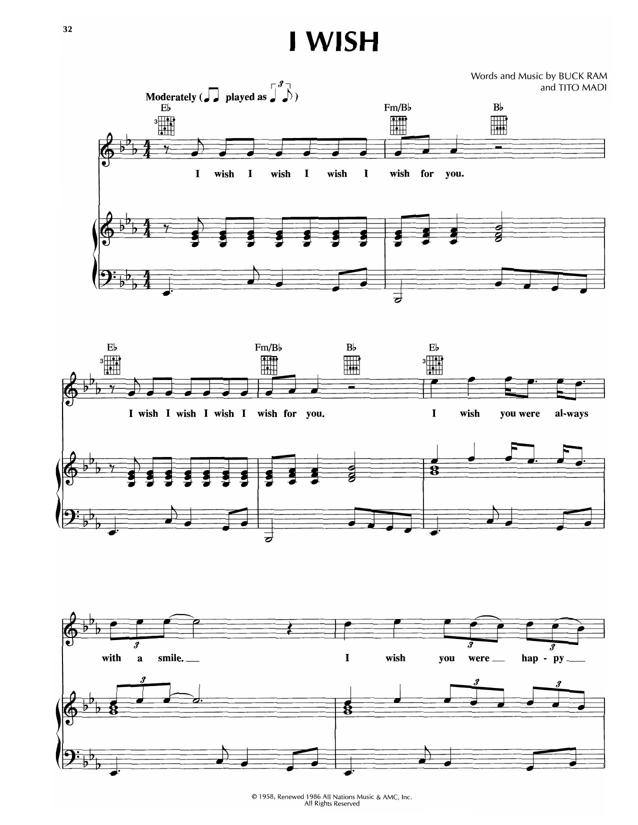 Platters I Wish sheet music notes and chords arranged for Piano, Vocal & Guitar Chords (Right-Hand Melody)