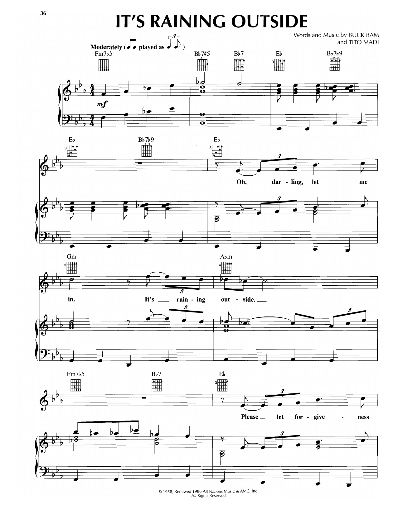Platters It's Raining Outside sheet music notes and chords arranged for Piano, Vocal & Guitar Chords (Right-Hand Melody)