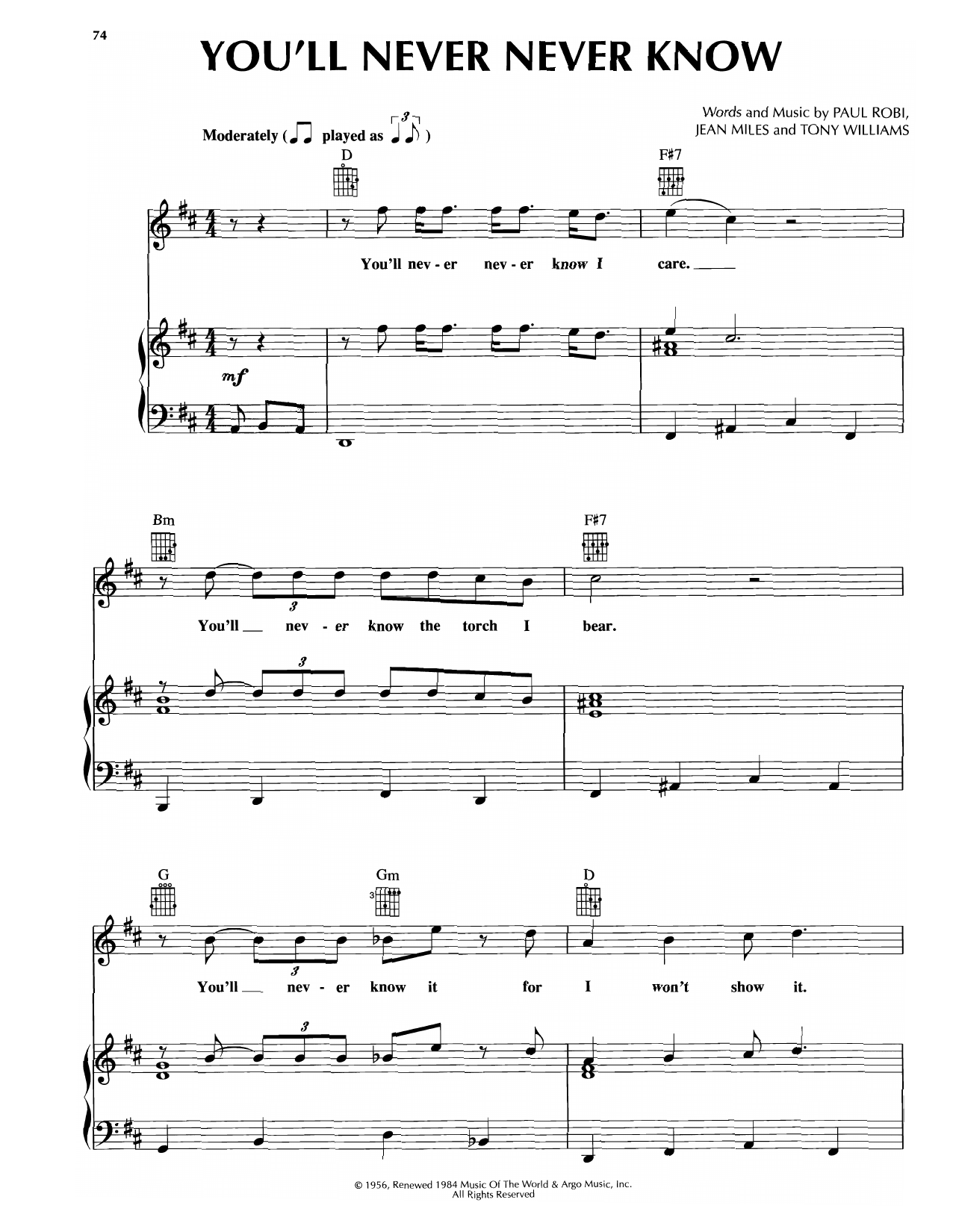 Platters You'll Never, Never Know sheet music notes and chords arranged for Piano, Vocal & Guitar Chords (Right-Hand Melody)