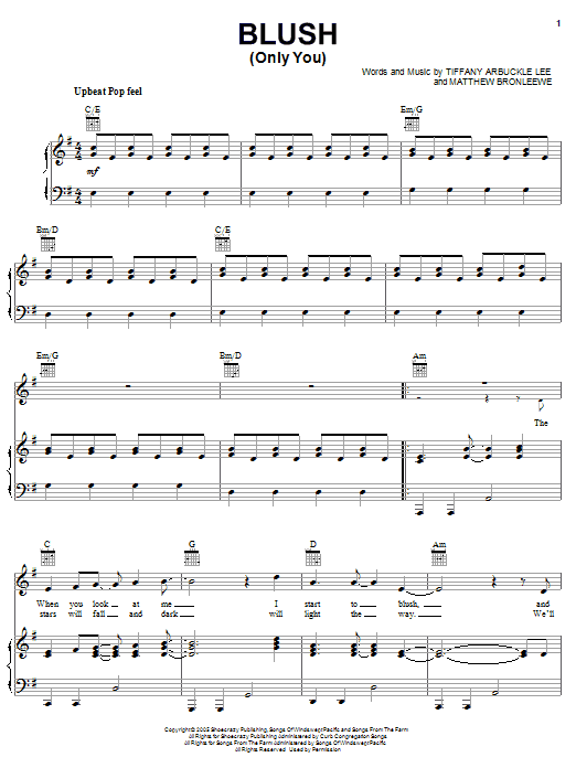 Plumb Blush (Only You) sheet music notes and chords arranged for Piano, Vocal & Guitar Chords (Right-Hand Melody)