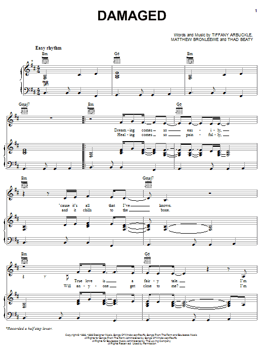Plumb Damaged sheet music notes and chords arranged for Piano, Vocal & Guitar Chords (Right-Hand Melody)