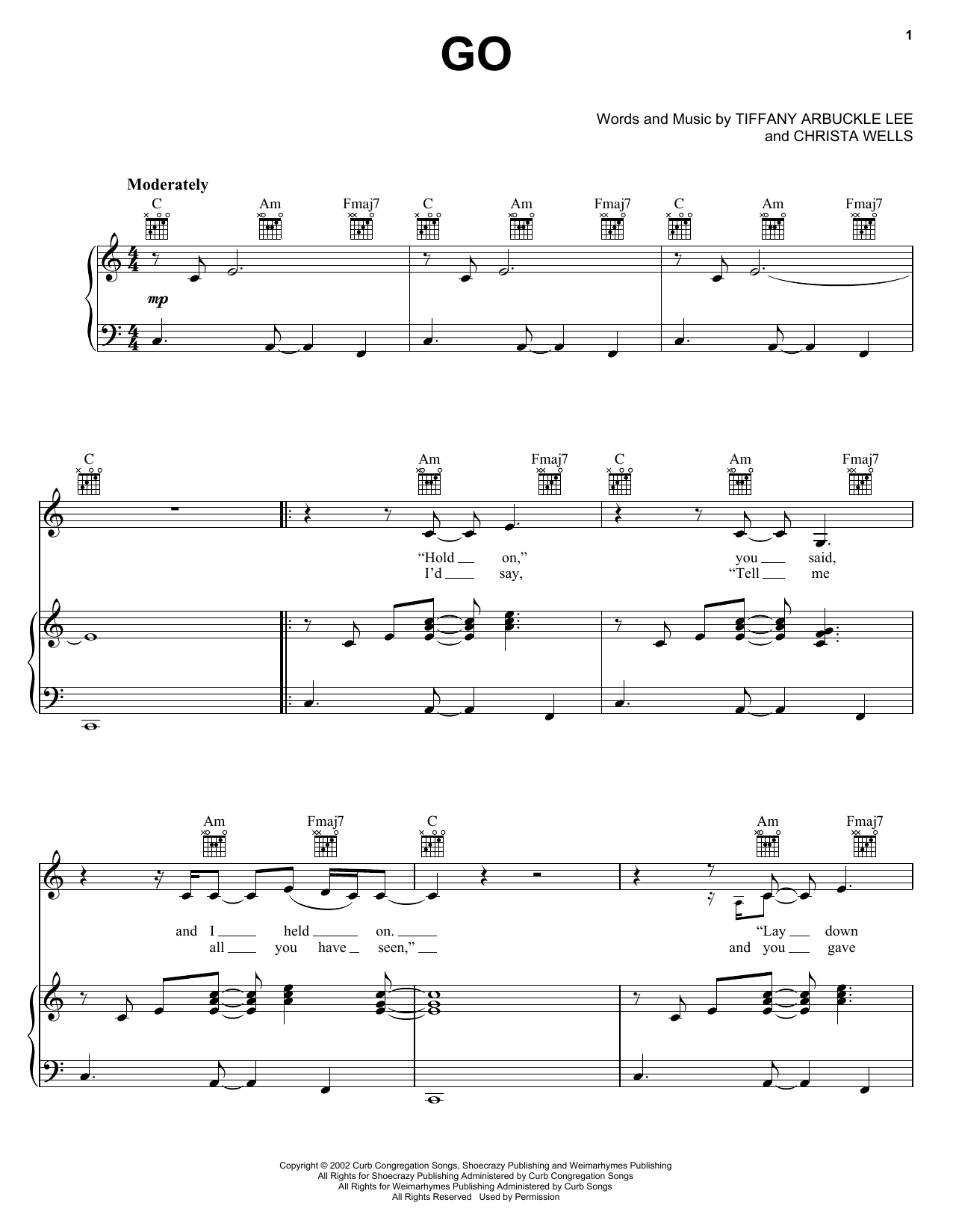 Plumb Go sheet music notes and chords arranged for Piano, Vocal & Guitar Chords (Right-Hand Melody)