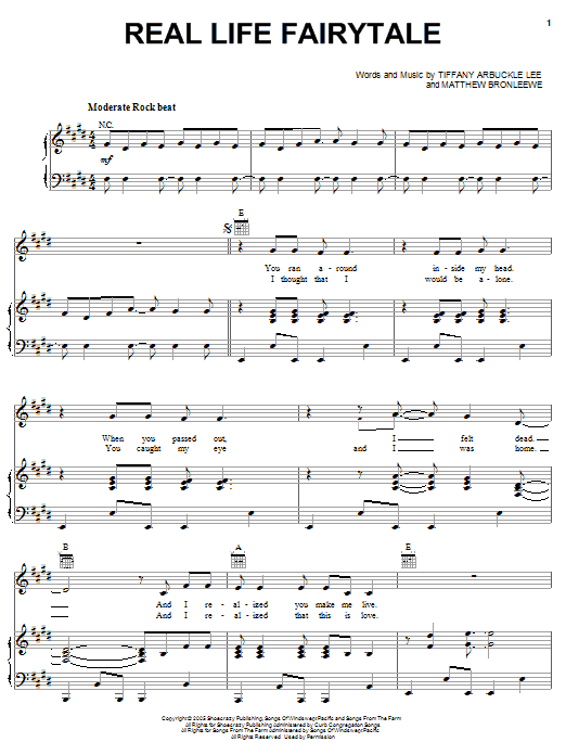 Plumb Real Life Fairytale sheet music notes and chords arranged for Piano, Vocal & Guitar Chords (Right-Hand Melody)