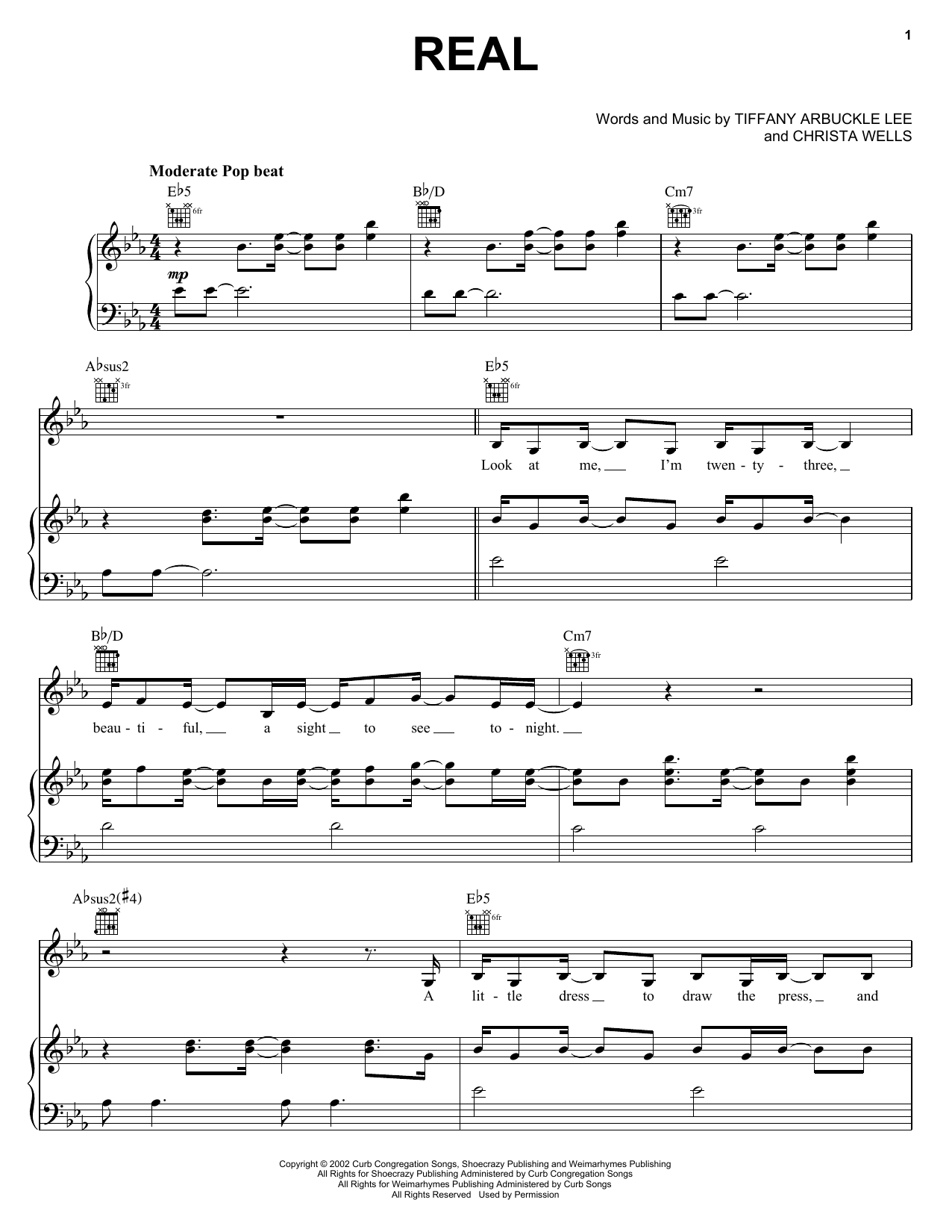 Plumb Real sheet music notes and chords arranged for Piano, Vocal & Guitar Chords (Right-Hand Melody)