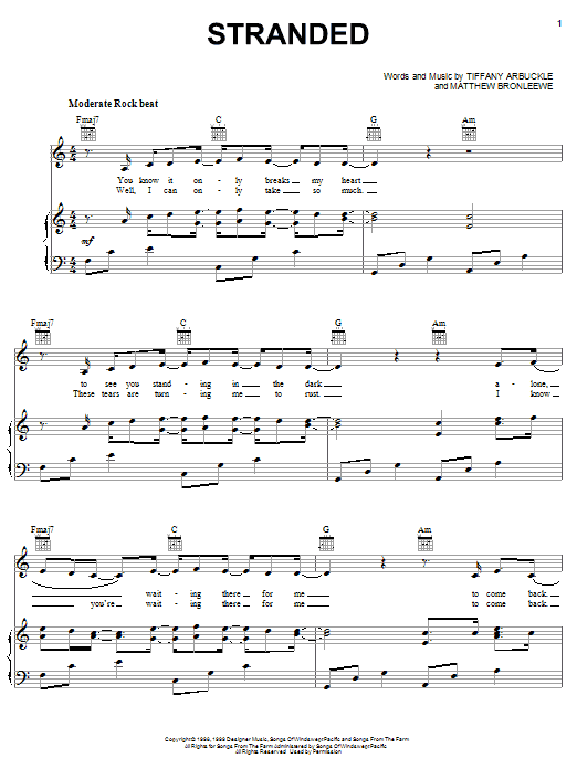 Plumb Stranded sheet music notes and chords arranged for Piano, Vocal & Guitar Chords (Right-Hand Melody)