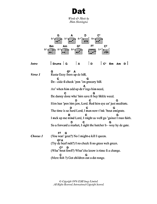 Pluto Shervington Dat sheet music notes and chords arranged for Guitar Chords/Lyrics