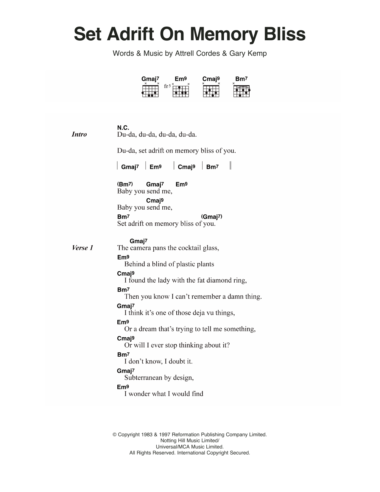P.M. Dawn Set Adrift On Memory Bliss sheet music notes and chords arranged for Guitar Chords/Lyrics