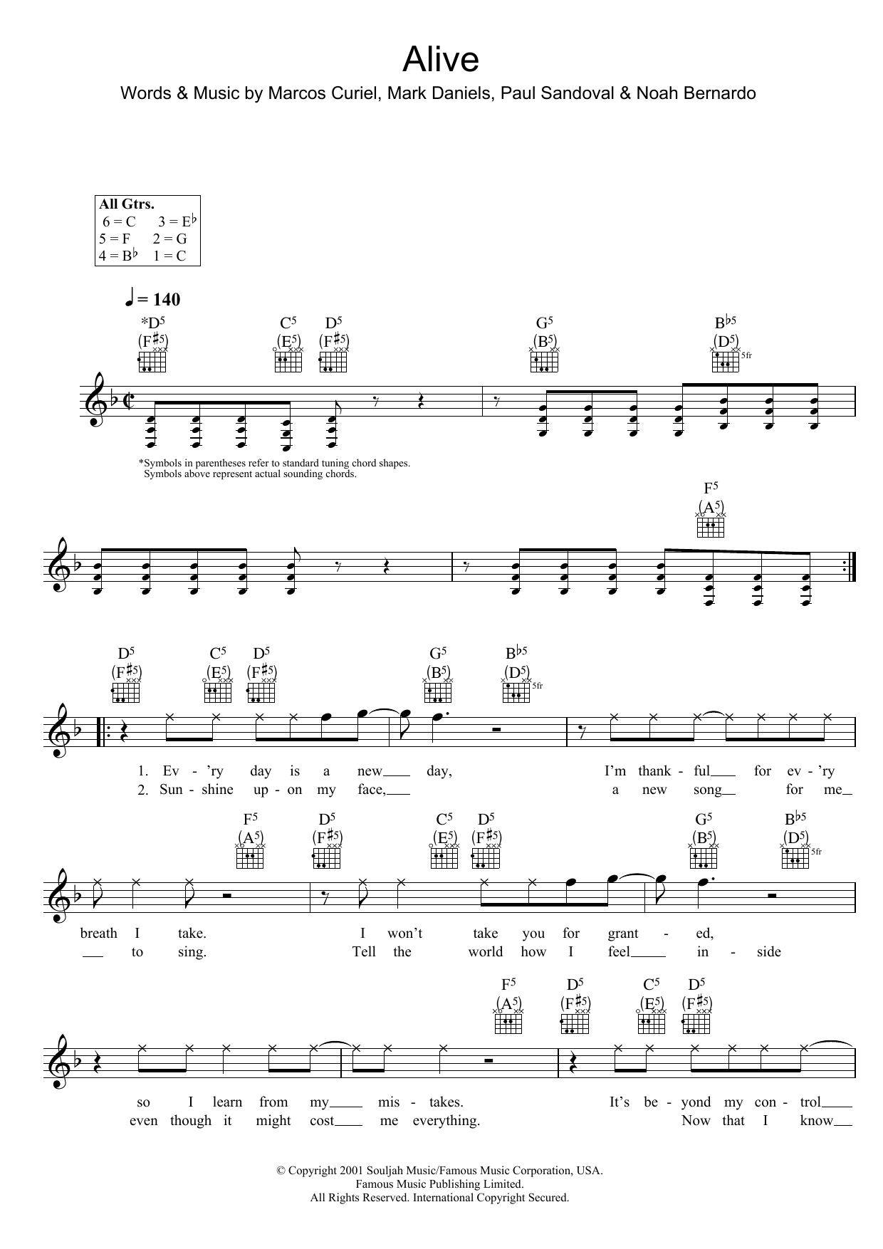 P.O.D. Alive sheet music notes and chords arranged for Guitar Chords/Lyrics