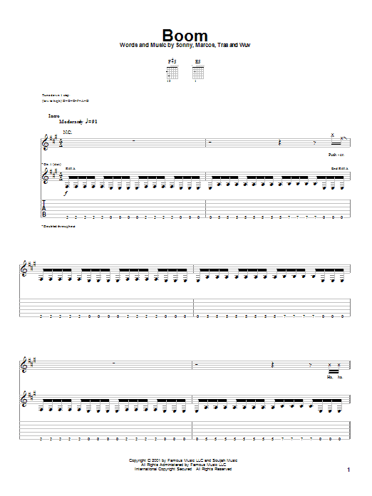 P.O.D. (Payable On Death) Boom sheet music notes and chords arranged for Guitar Tab