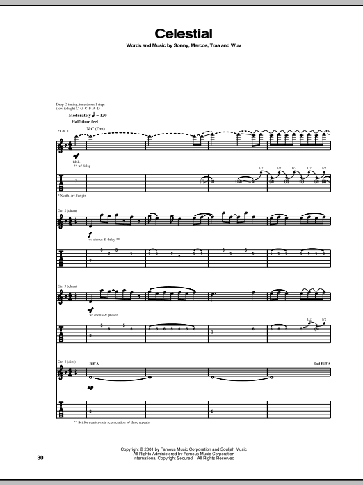 P.O.D. (Payable On Death) Celestial sheet music notes and chords arranged for Guitar Tab