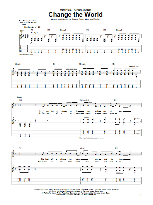 P.O.D. (Payable On Death) Change The World sheet music notes and chords arranged for Guitar Tab