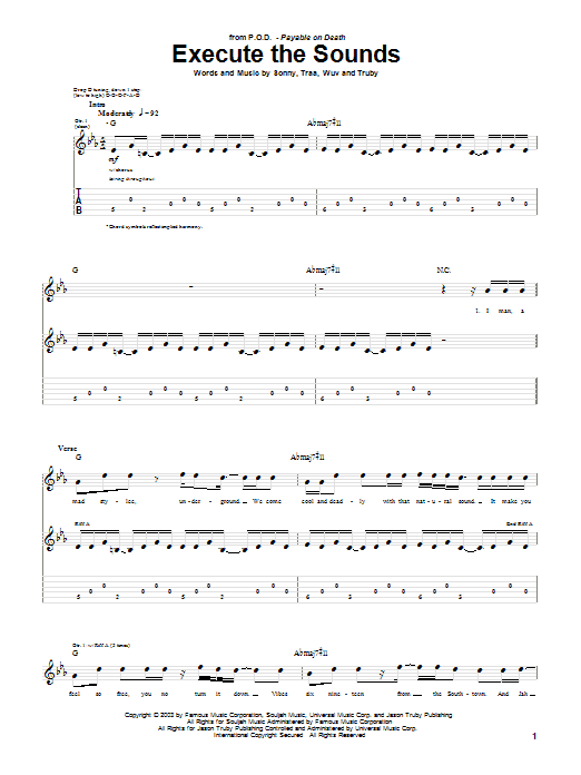 P.O.D. (Payable On Death) Execute The Sounds sheet music notes and chords arranged for Guitar Tab