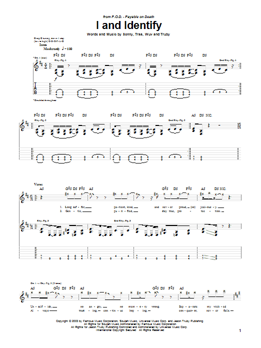 P.O.D. (Payable On Death) I And Identify sheet music notes and chords arranged for Guitar Tab