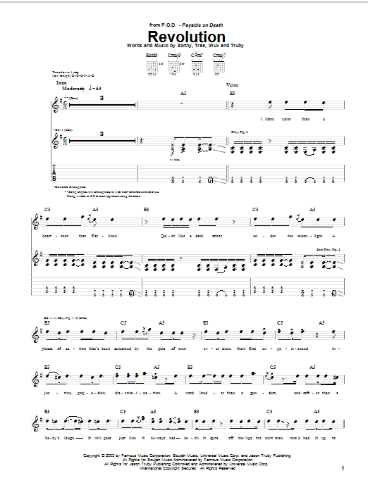 P.O.D. (Payable On Death) Revolution sheet music notes and chords arranged for Guitar Tab