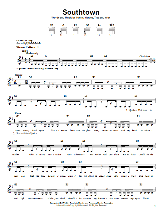 P.O.D. (Payable On Death) Southtown sheet music notes and chords arranged for Easy Guitar