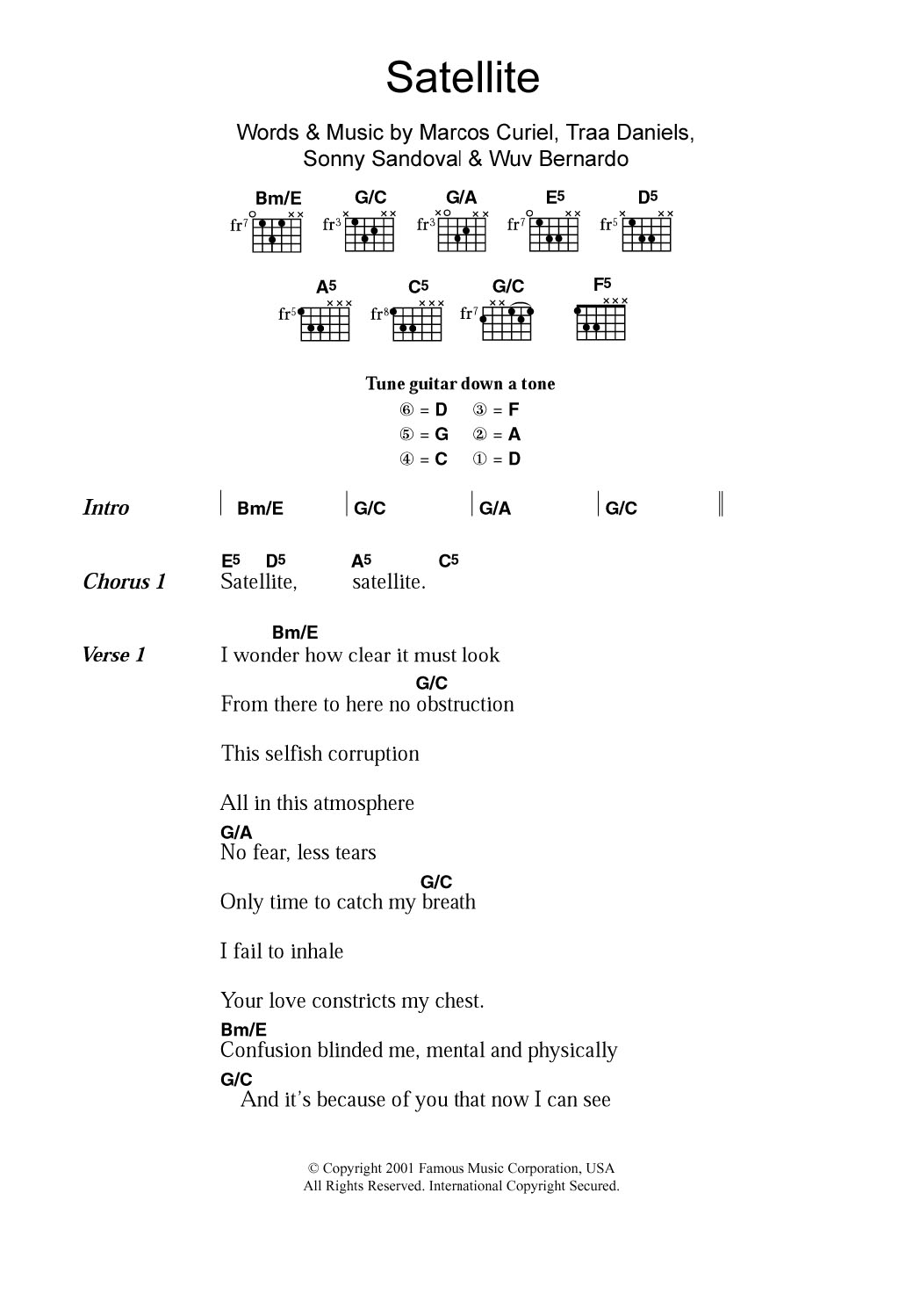 P.O.D. Satellite sheet music notes and chords arranged for Guitar Chords/Lyrics