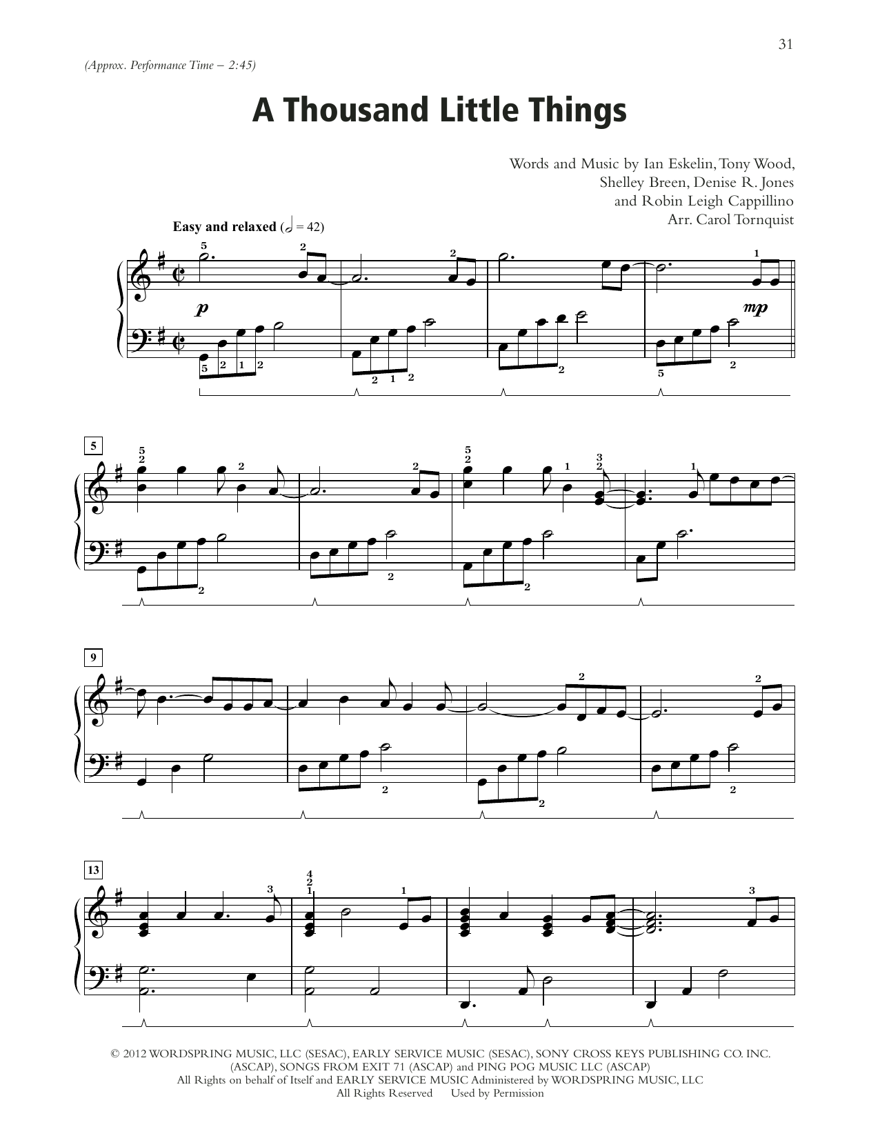 Point Of Grace A Thousand Little Things sheet music notes and chords arranged for Piano Solo
