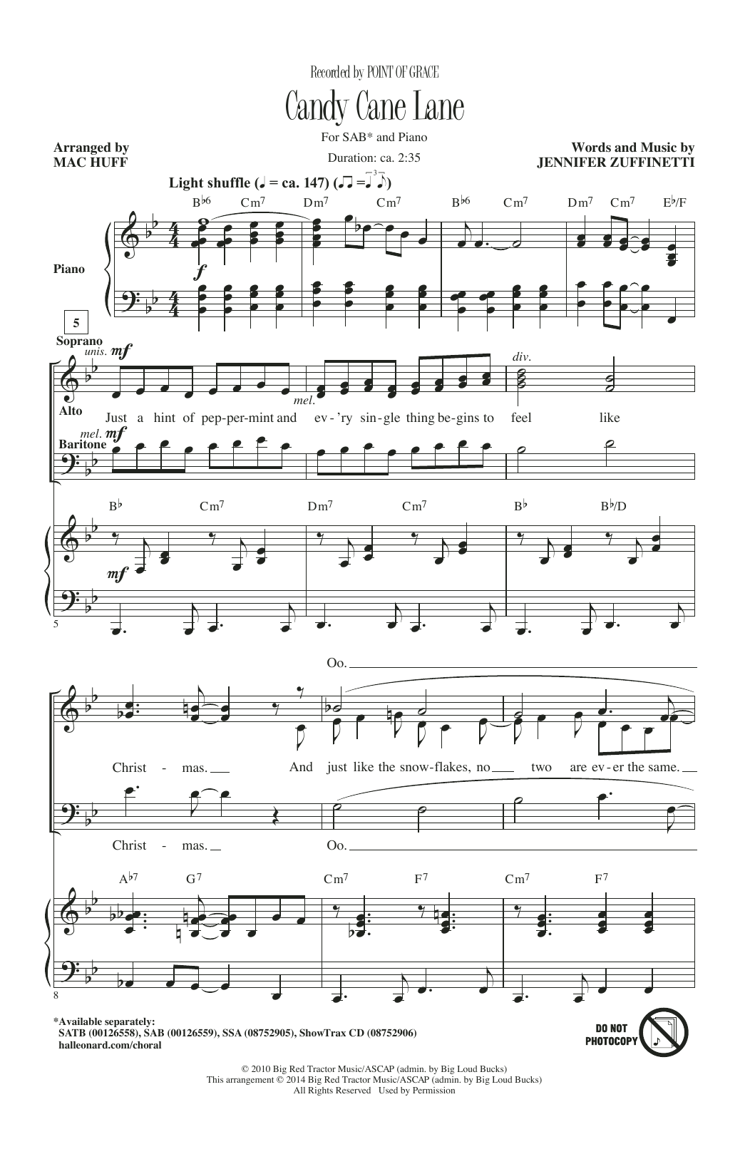 Point Of Grace Candy Cane Lane (arr. Mac Huff) sheet music notes and chords arranged for SATB Choir