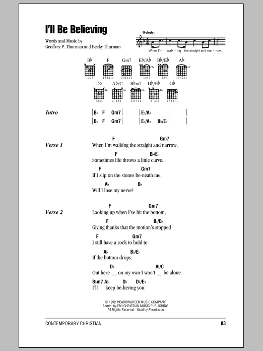 Point Of Grace I'll Be Believing sheet music notes and chords arranged for Guitar Chords/Lyrics