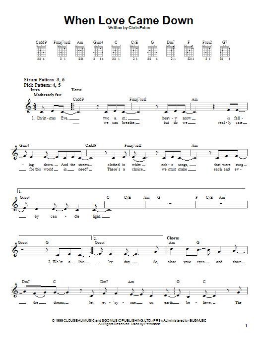 Point Of Grace When Love Came Down sheet music notes and chords arranged for Guitar Chords/Lyrics