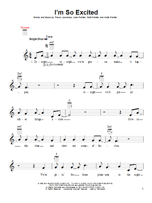 Pointer Sisters I'm So Excited sheet music notes and chords arranged for Easy Guitar